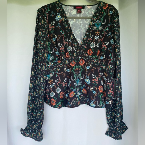 NWT Rock & Roll Denim Women's Floral Print Long Sleeve Blouse - Picture 4 of 7